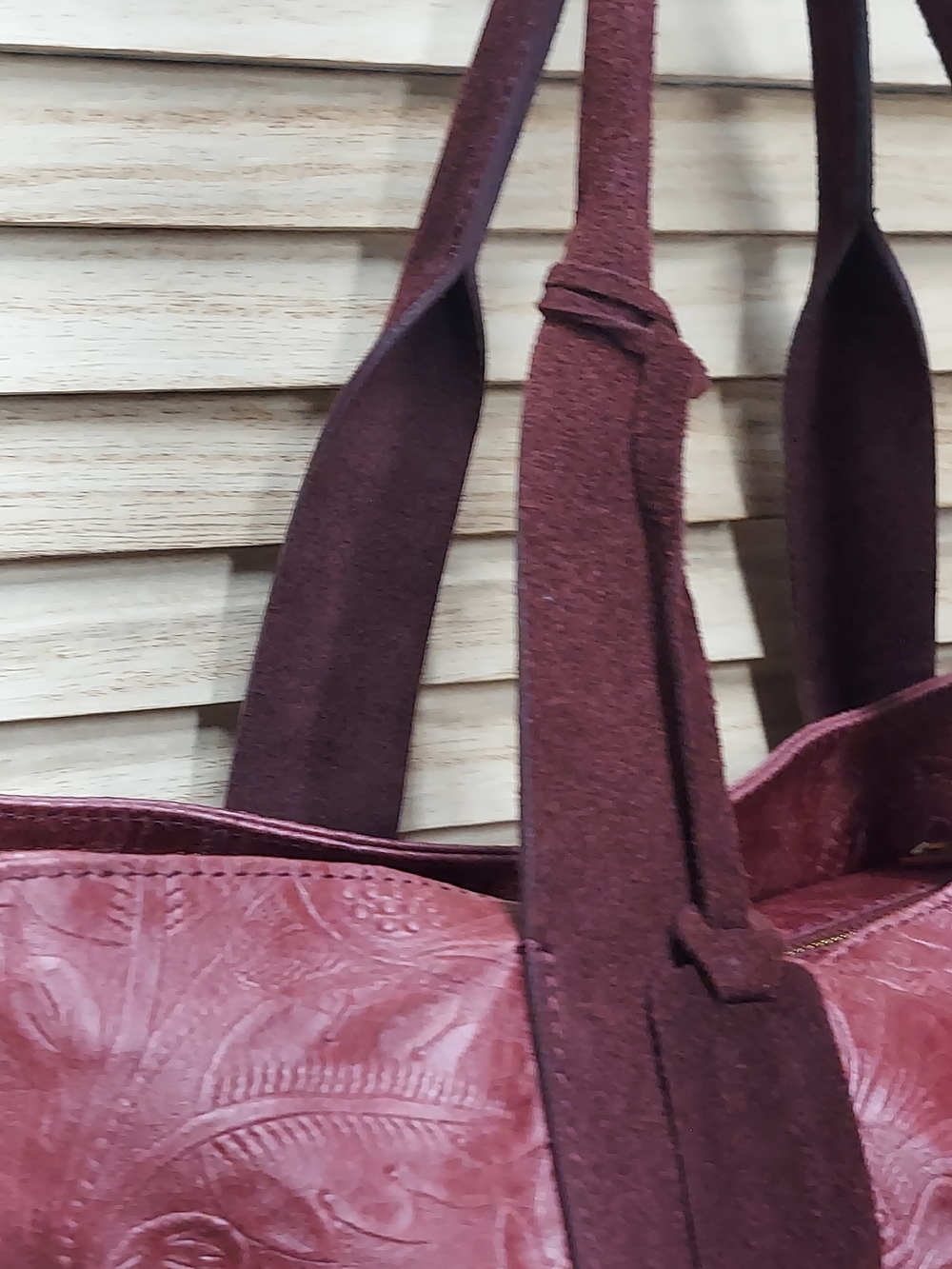 Viola Gigli Italian-Made Burgundy Floral Embossed Leather Tote - Picture 9 of 11